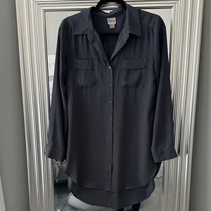 Dark Gray Button-Up Blouse